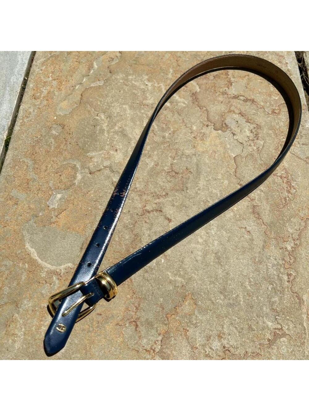 Vintage 90s Etienne Aigner Dark Blue Leather Designer Belt